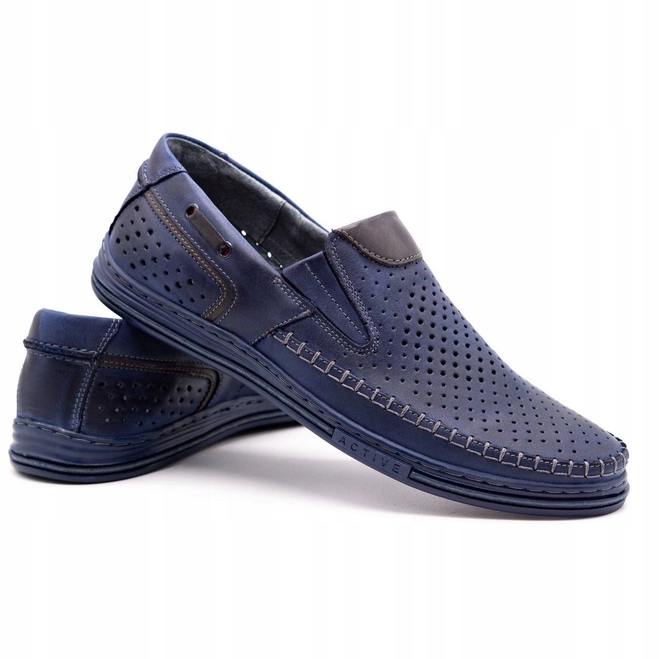 

Buty męskie skórzane 09 na lato Granat z szarym 43