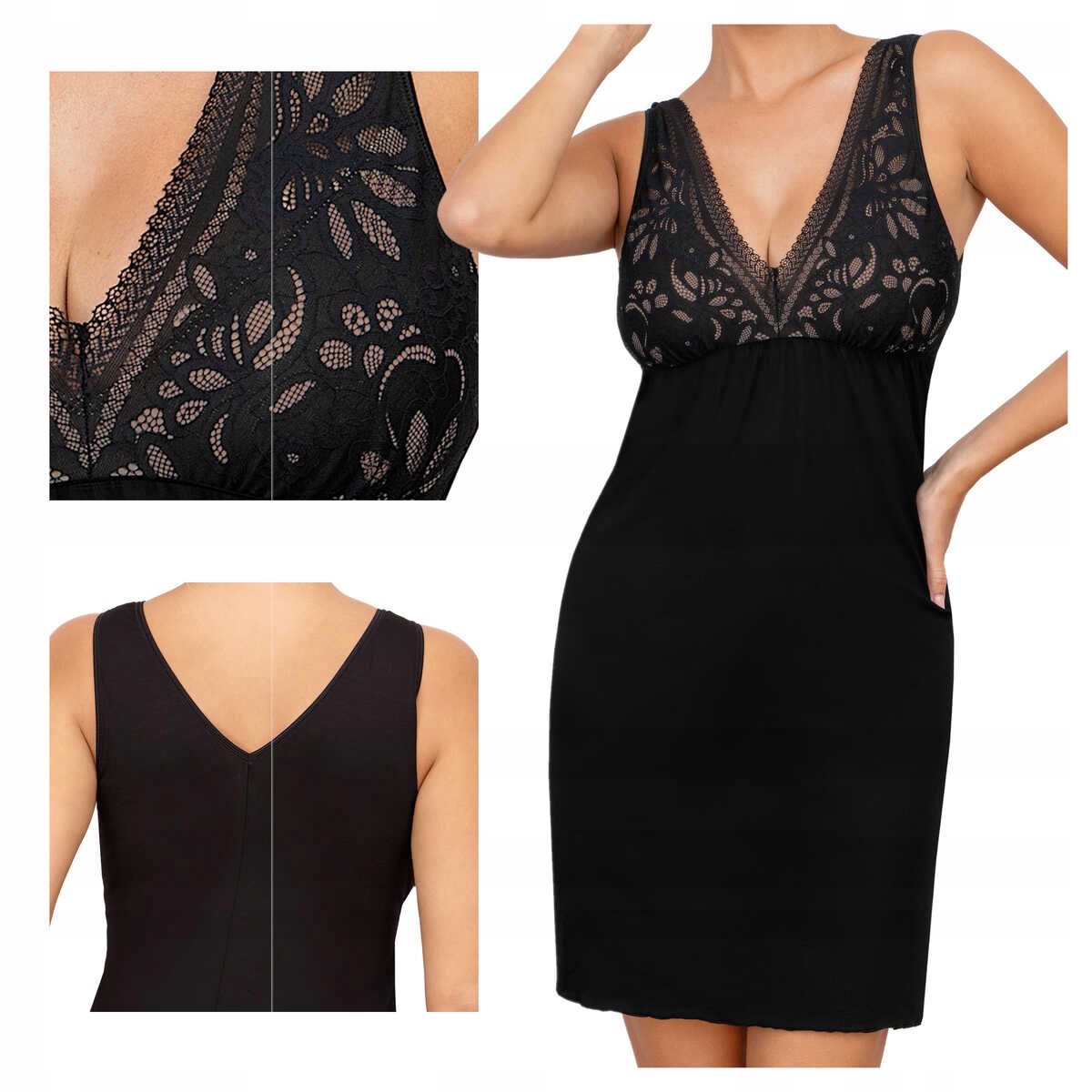 Donna Košile noční dámská z viskózy krajka Silvana černá XL