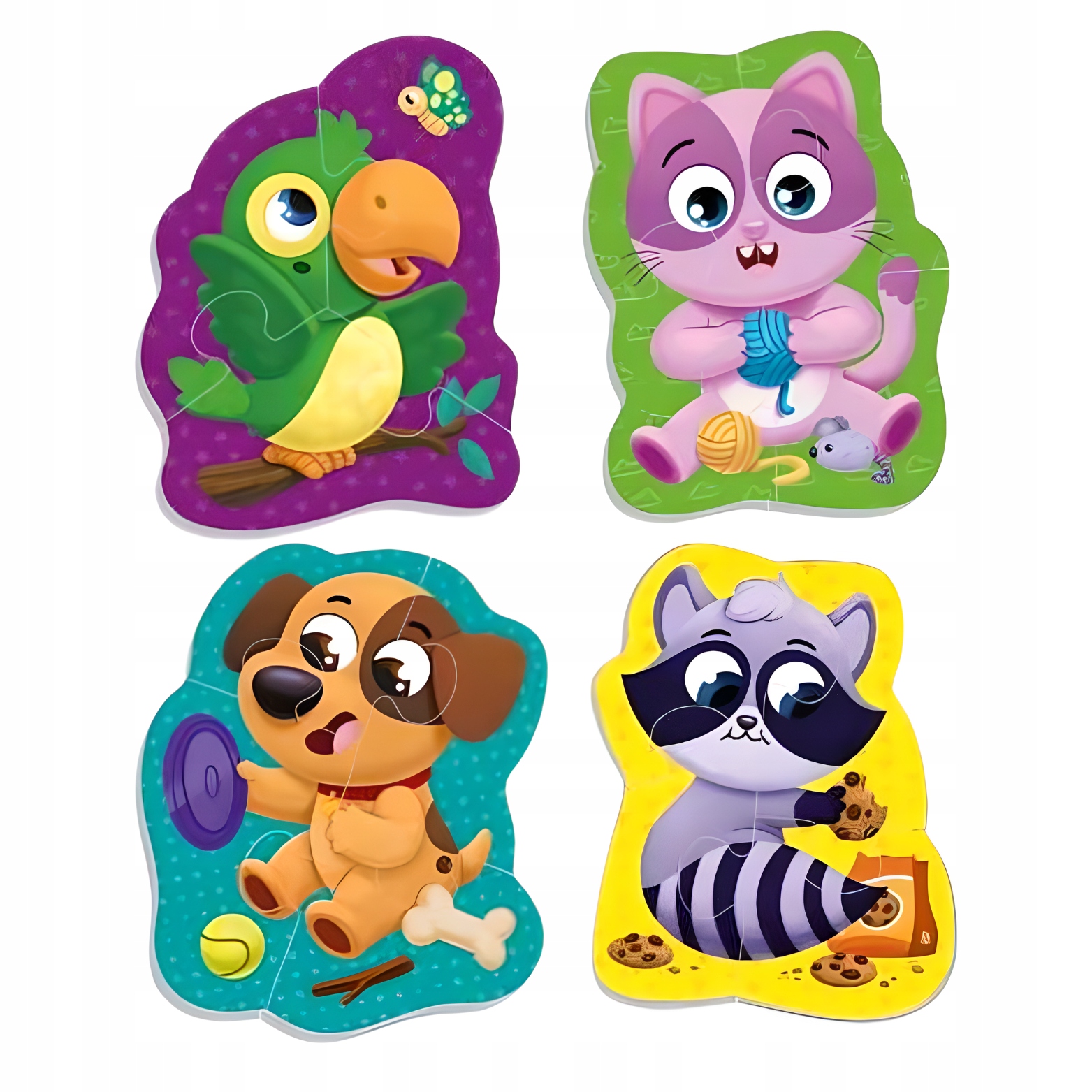 DUŻE PUZZLE PIANKOWE "ZWIERZĘTA DOMOWE" 4 OBRAZKI KOTEK PIESEK PAPUGA SZOP Marka Roter Kafer