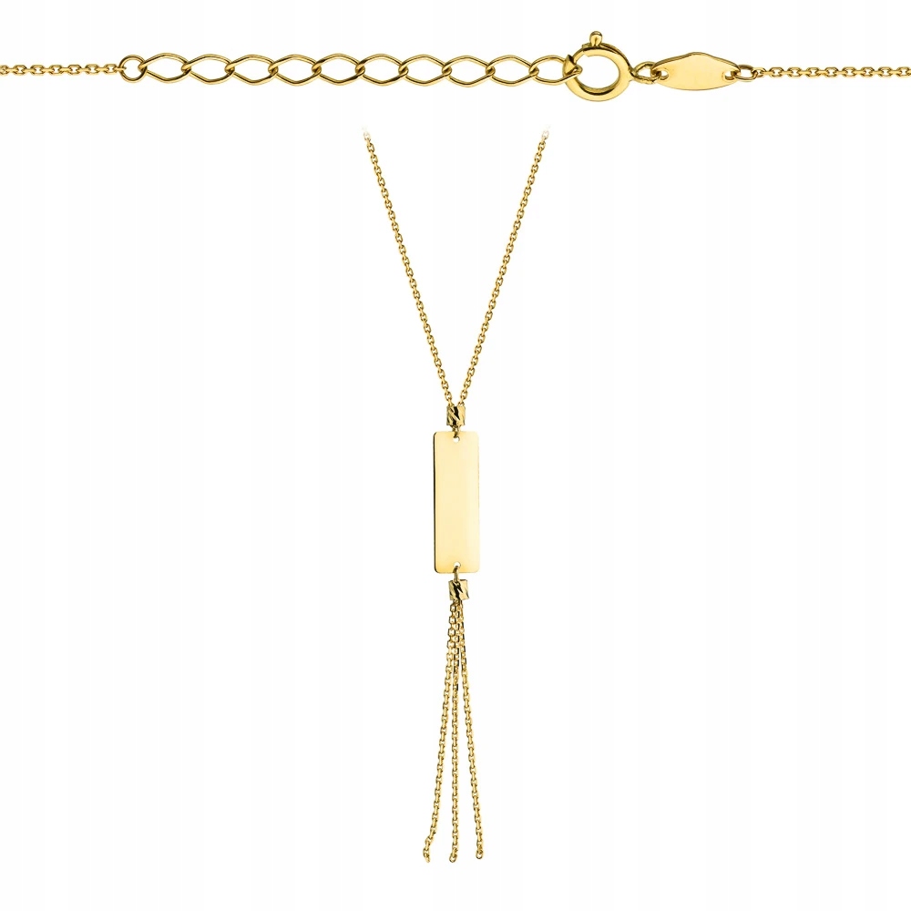 Dlouhý náhrdelník s visícími řetízky a plechem ryzost 585