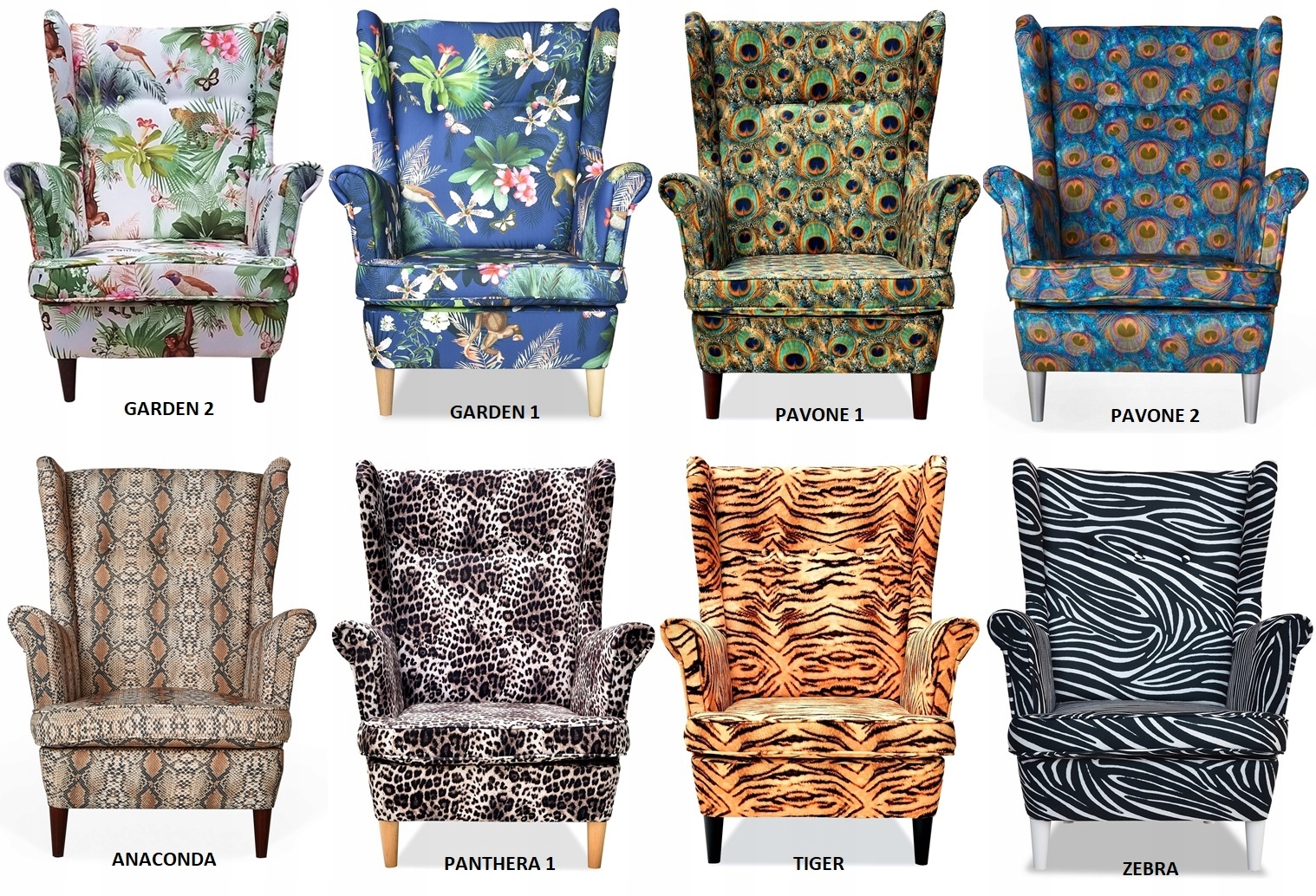 Fotel Uszak ZŁOTE LISCIE MONSTERY kobaltowy wzór Wysokość siedziska 41 cm