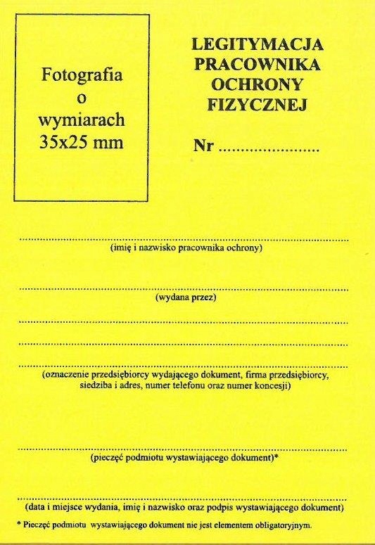 

Legitymacja Pracownika Ochrony Fizycznej