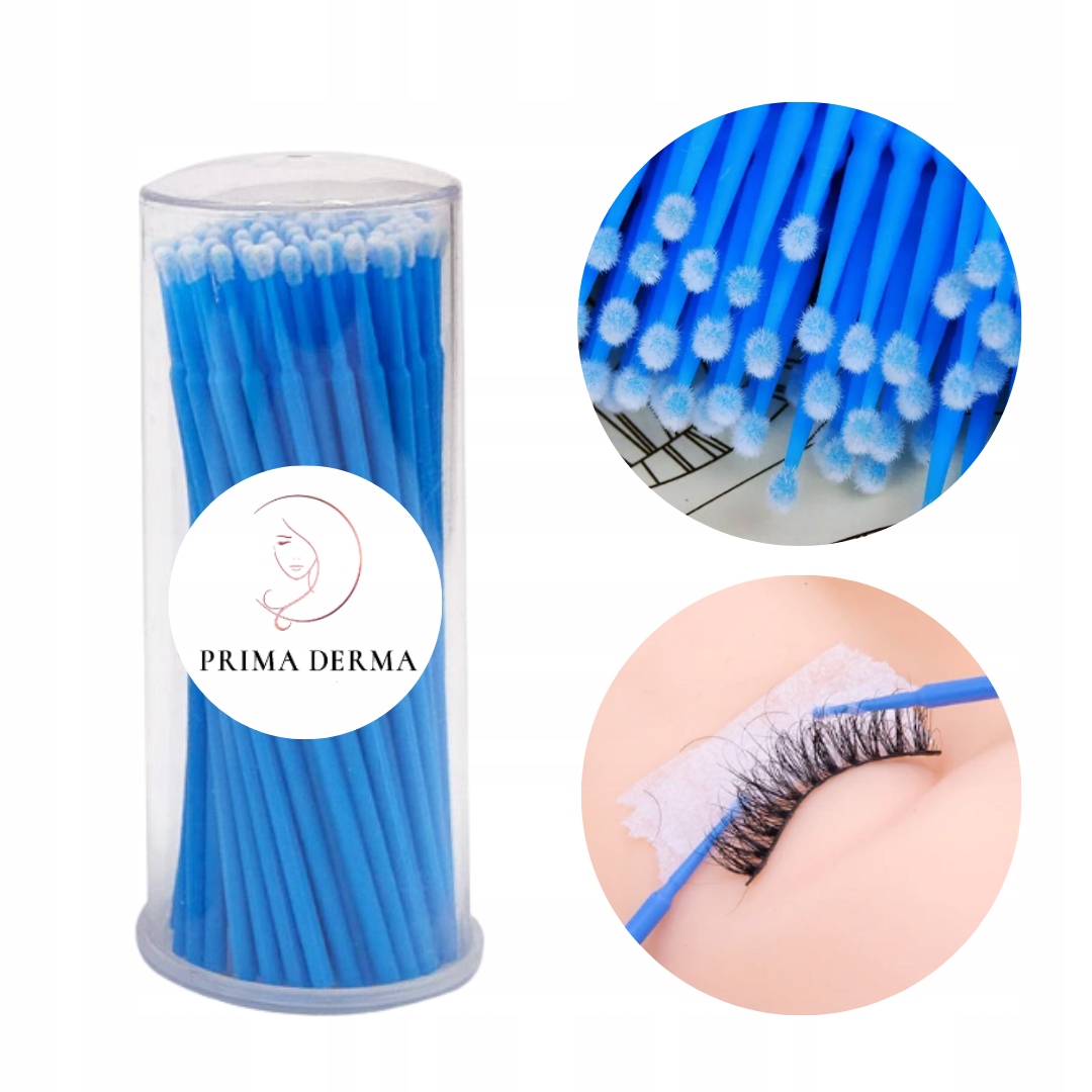 Aplikatory Bezwłókienkowe do Rzęs Tuba Mikro Niebieskie Prima Derma 100 szt