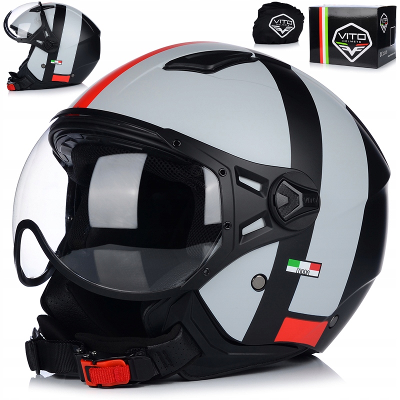 Motocyklová Přilba Otevřená Vito Moda Matt Skútr Chopper Ece 22.06 Lehký