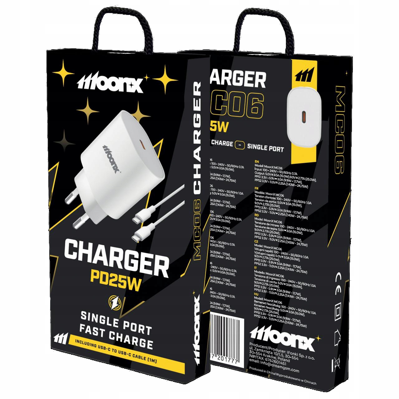 Moonx ładowarka sieciowa MC06 Pd 25W 1xUSB-C kabel Usb-c Usb-c Biały