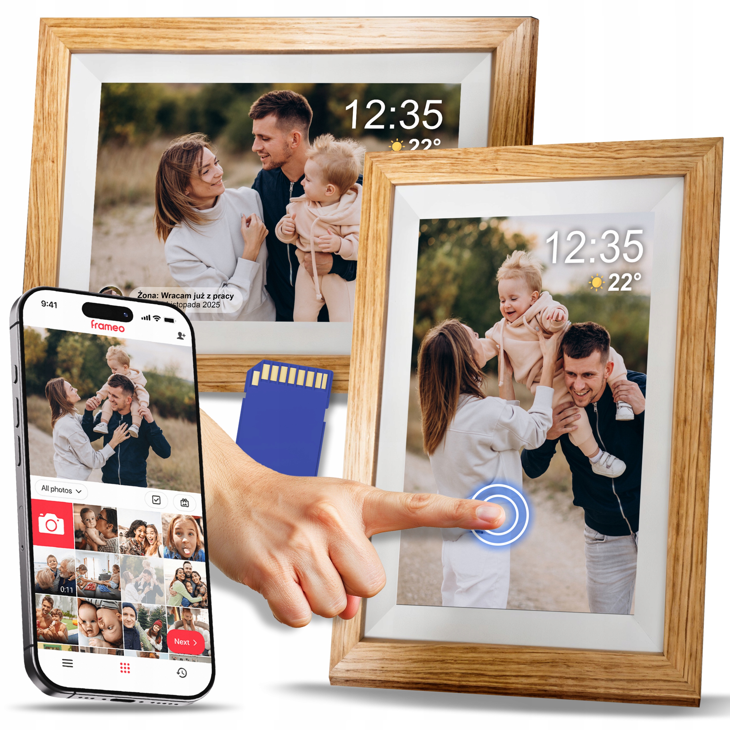 Rámeček Digitální Na Fotografie 10,1" WiFi 32GB Frameo Dotykový Dřevěný