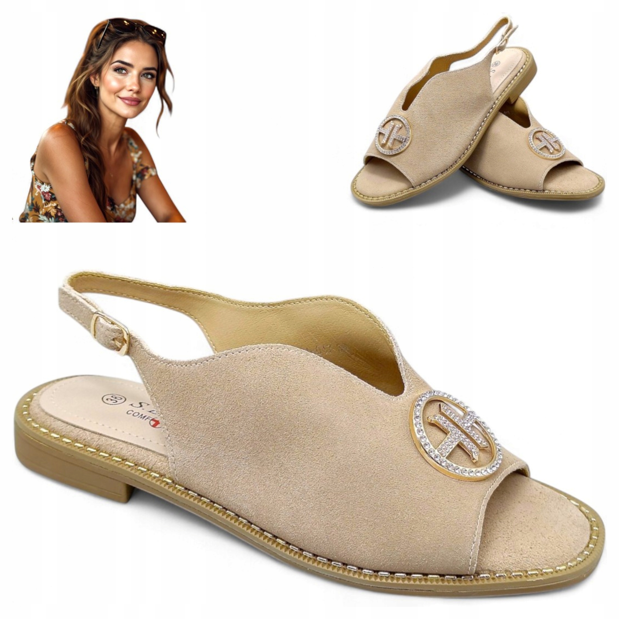 39 Barski Pohodlné sandály z přírodní kůže na plochém lehkém letním podpatku