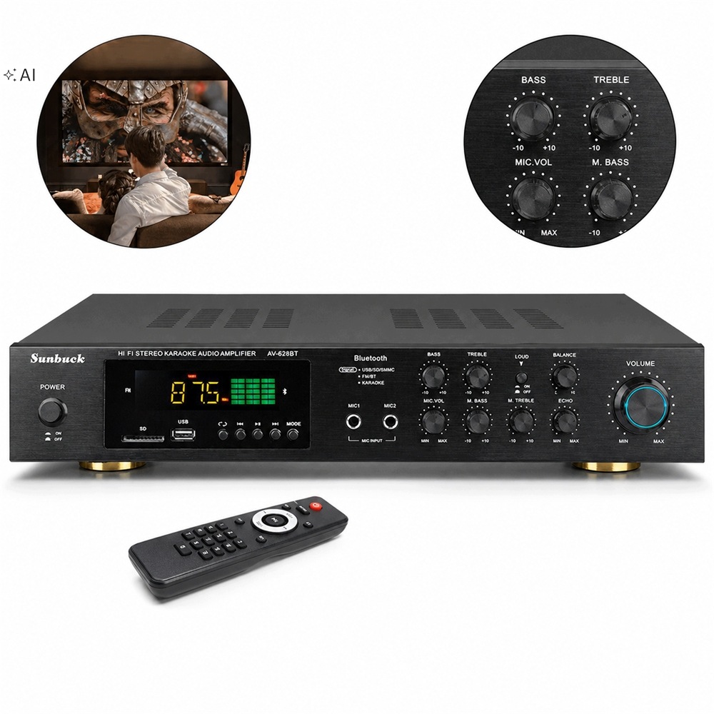 600W Bluetooth Mini AV-628BT HiFi zesilovač Fm/am