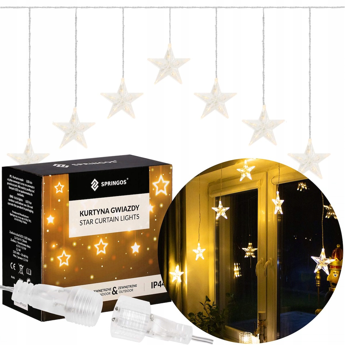 

Lampki Girlanda Kurtyna Świetlna Z Gwiazdkami Led