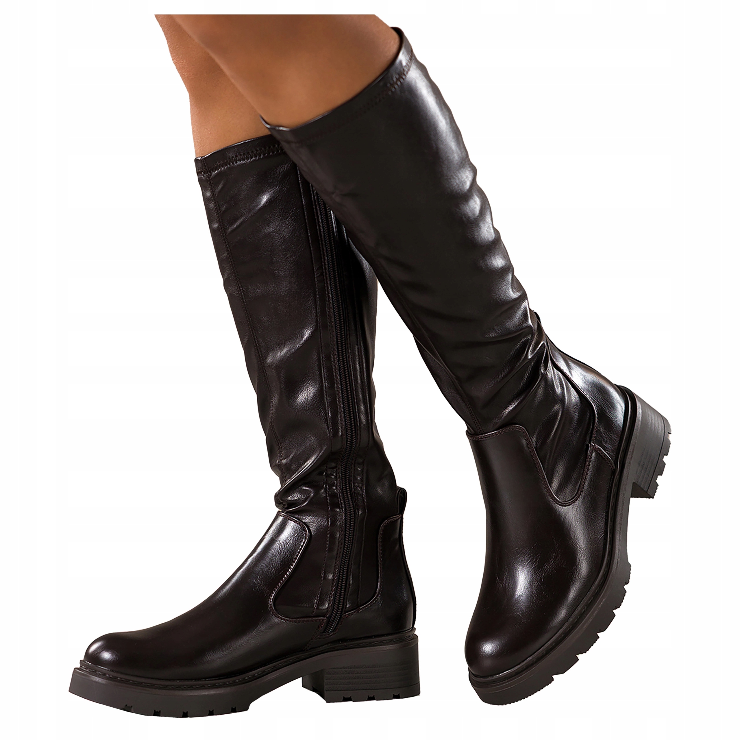 Kozačky Čokoládové Dámské Pohodlné Běžící Podrážka Elastické r 39