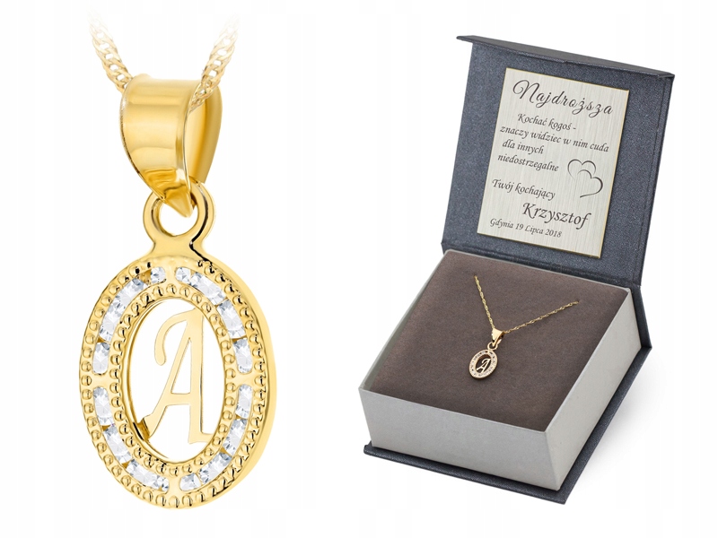 Zlatý Náhrdelník 42 cm pr. 585 Přívěsek Písmeno A Zirkony 14k