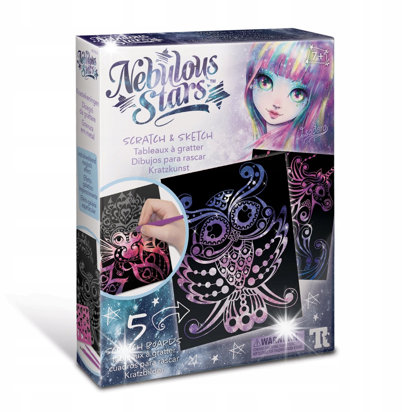 Nebulous Stars: zdrapywanki 5 szt. z rysikiem i szablonami Isadora