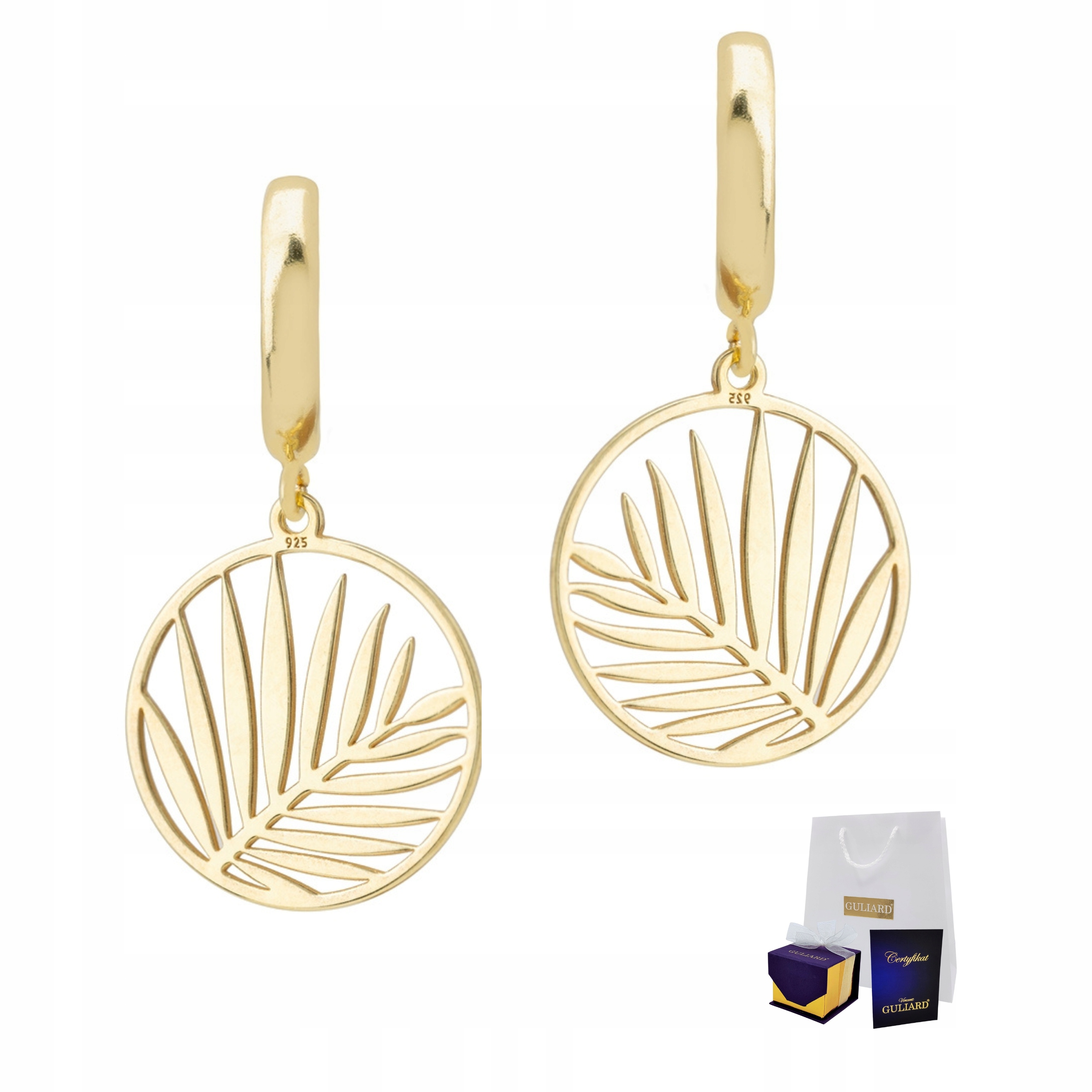 

Kolczyki złote wiszące koła liście srebro 925