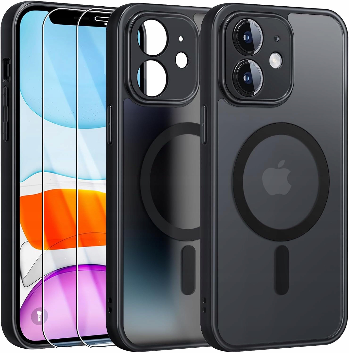 Etui Do Magsafe Czarny Mat Do Apple Iphone 11+ 2x Szkło