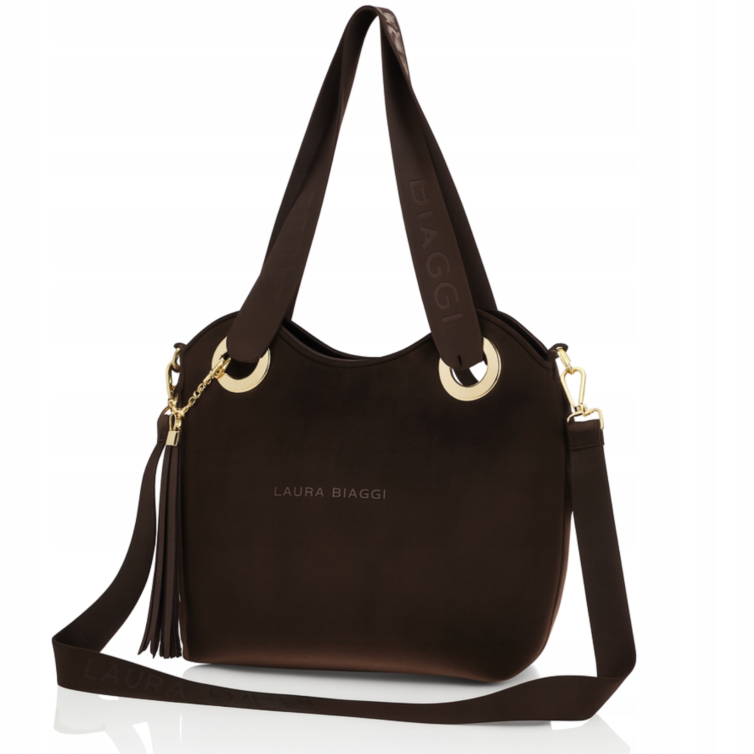 Semišová dámská kabelka Laura Biaggi Čokoládová Shopperka na rameno Klasická