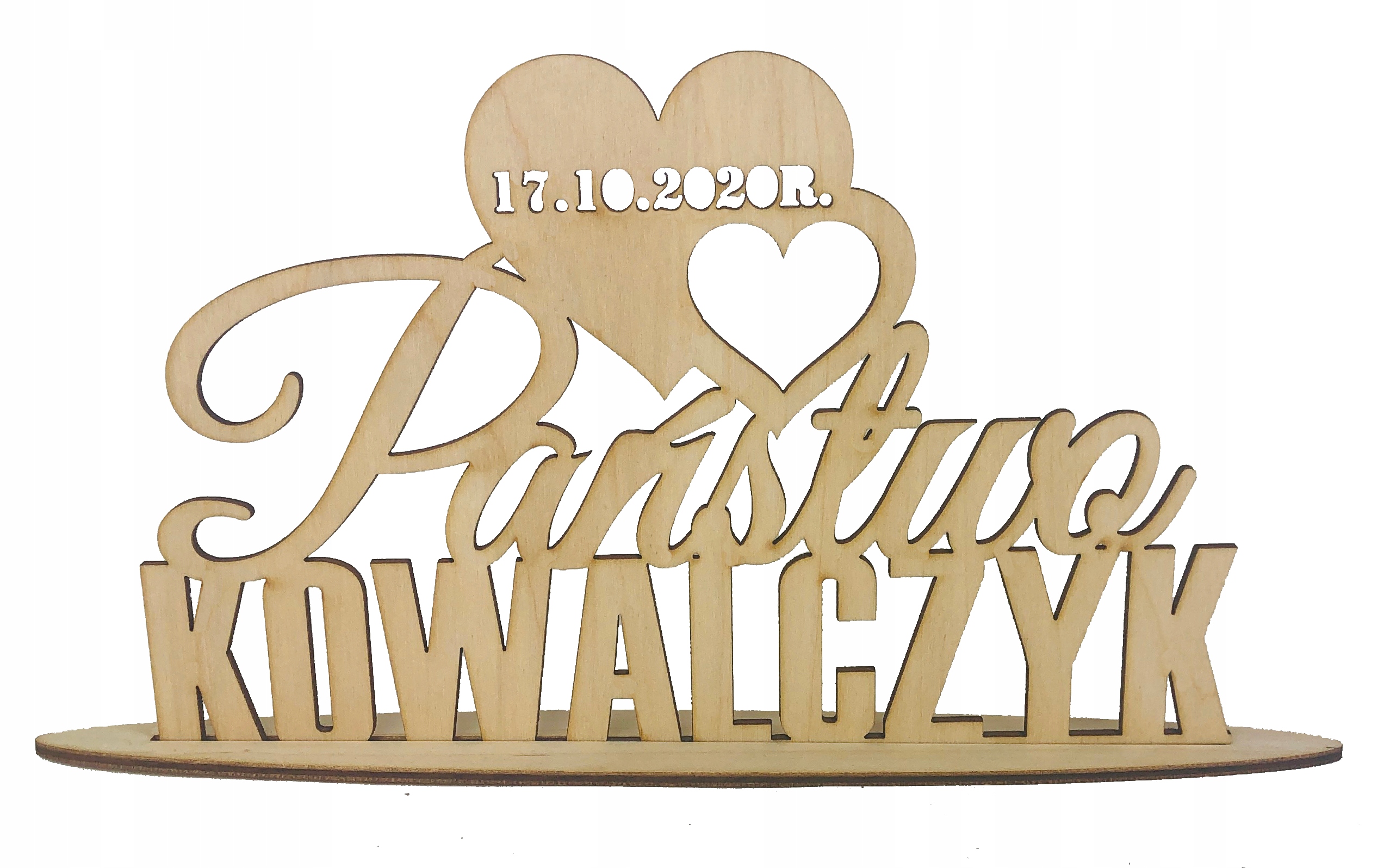 Napis nazwisko Pary Młodej na stół data ozdoba