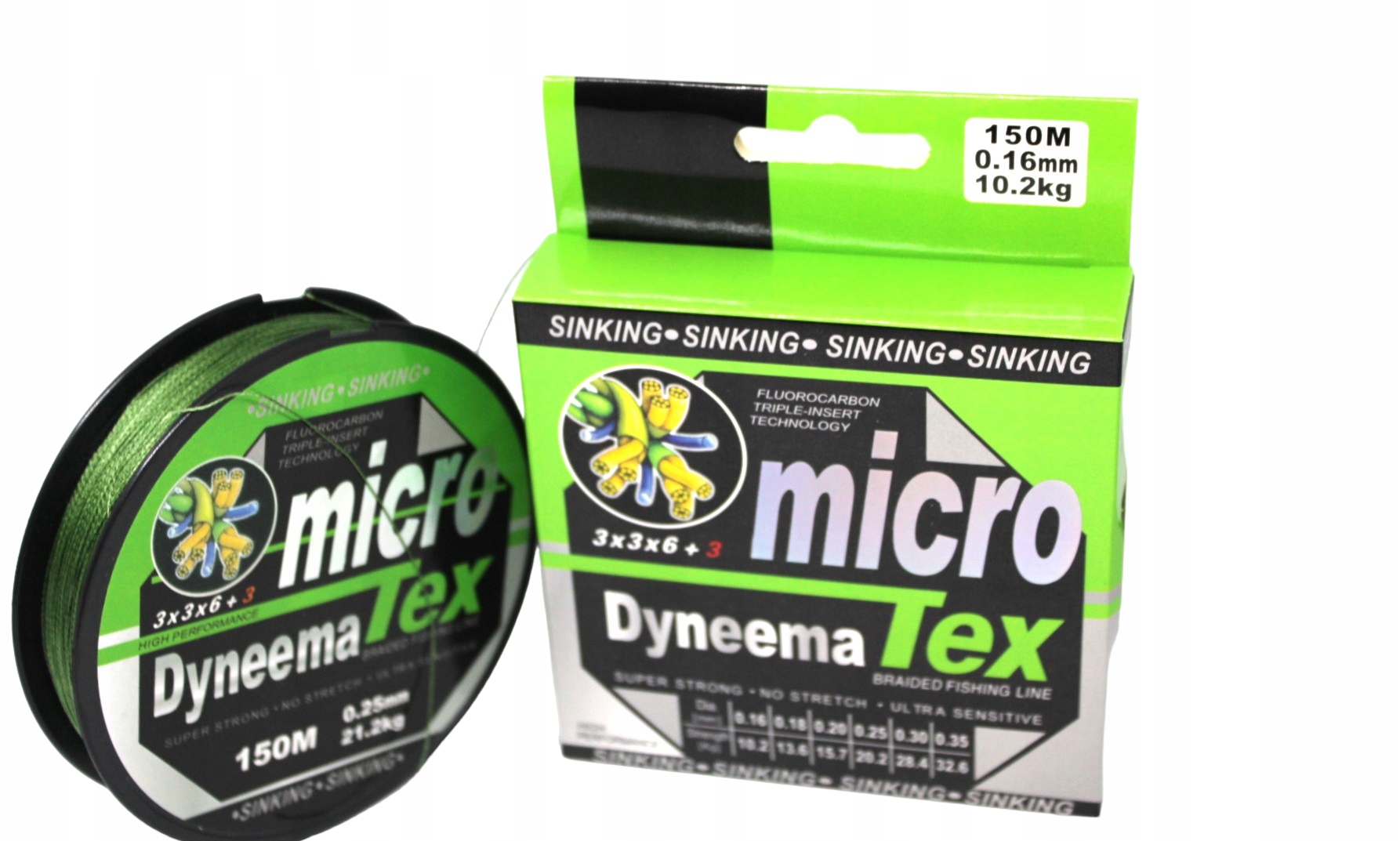 Plecionka Tonąca Micro Dyneema Tex 0,10mm 150M 7,2 kg