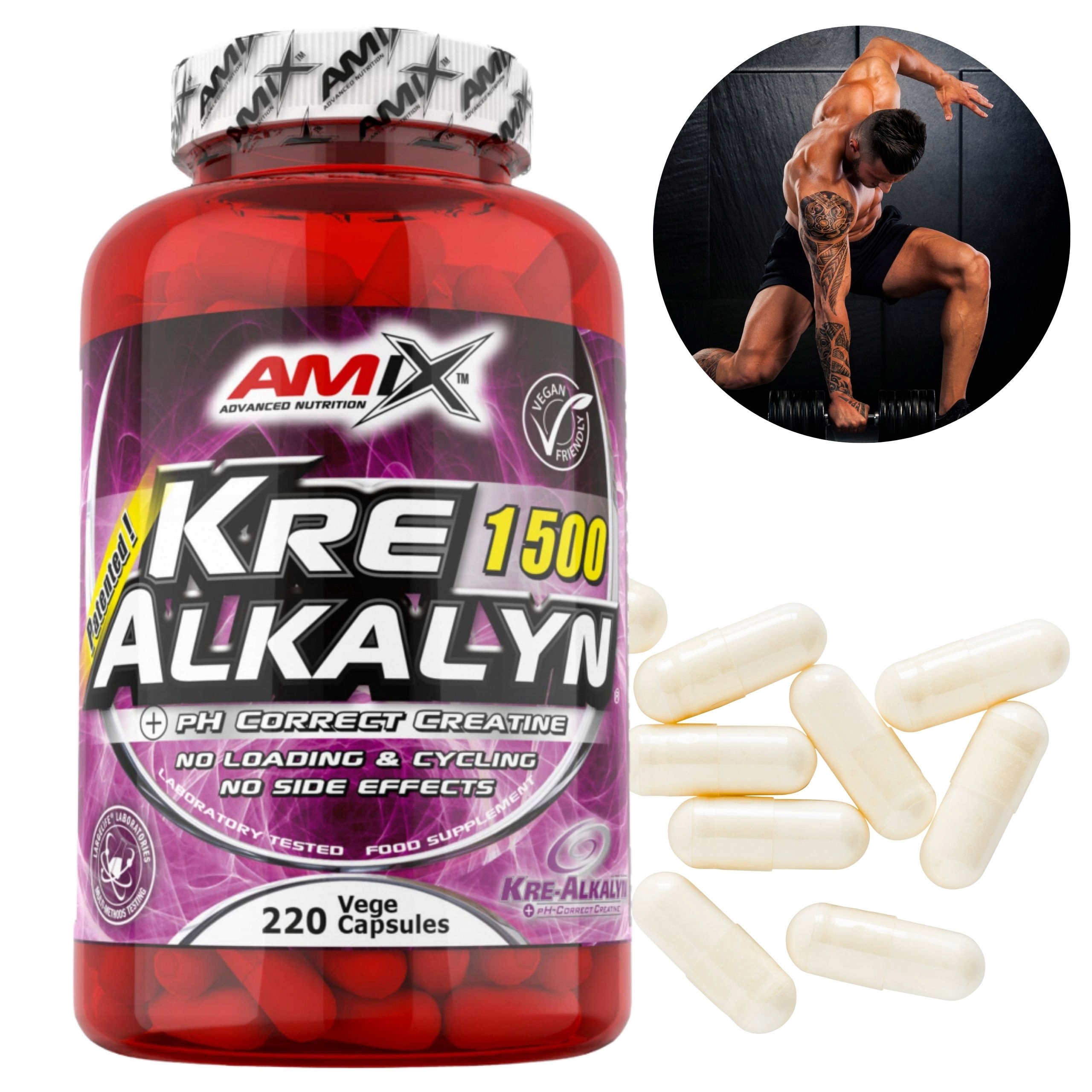 Kreatin Silný Monohydrát kreatinu v kapslích Amix KreAlkalyn 220