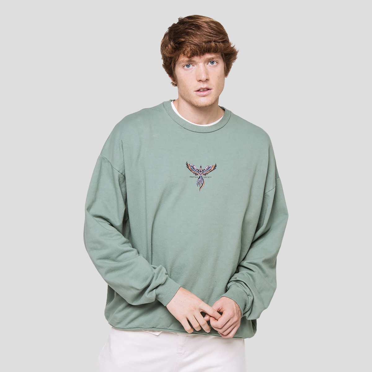 Mikina Kaotiko Crew Washed Phoenix Xs, zelená, Městská