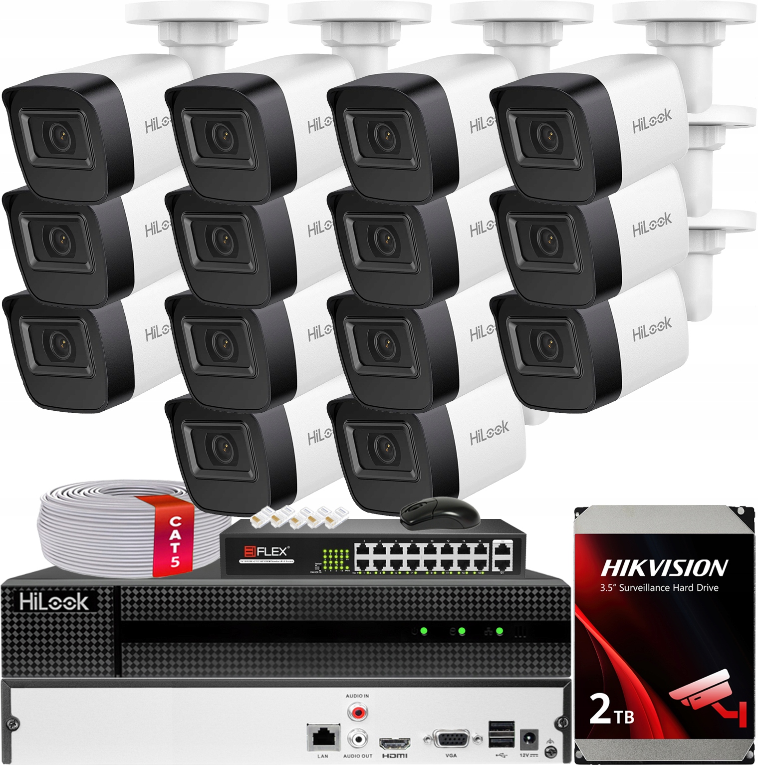 Sada pro monitorování 14x Kamera IPC-B141H-C 4Mpx HiLook od společnosti Hikvision