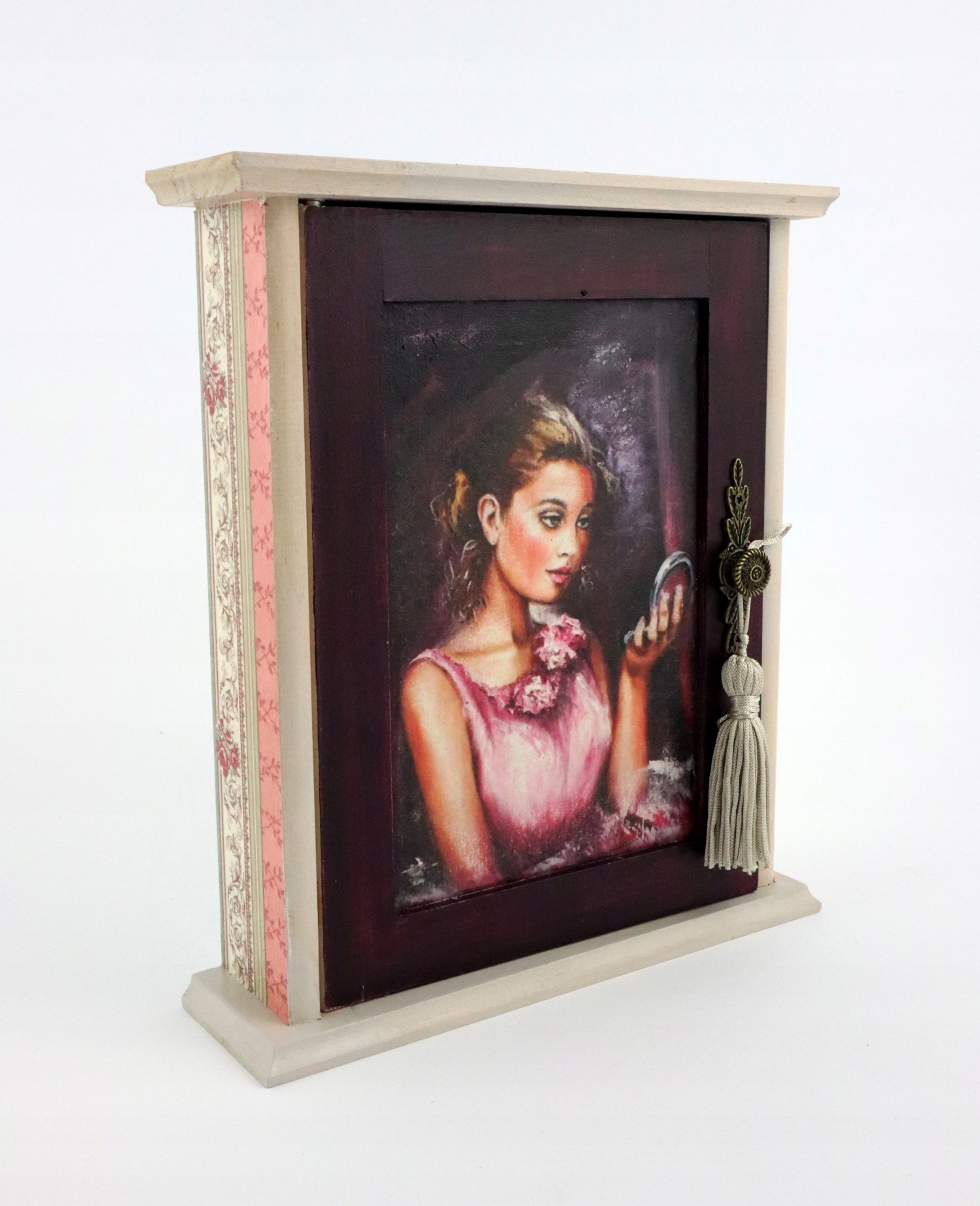 Elegantní skříňka na klíče s portrétem ženy Rustikální Design