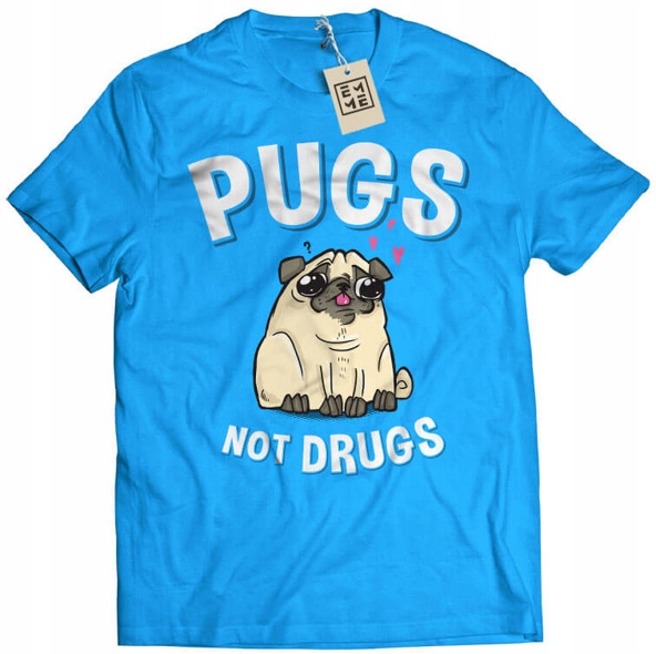 

Koszulka Pugs Not Drugs Mops niebieska XL