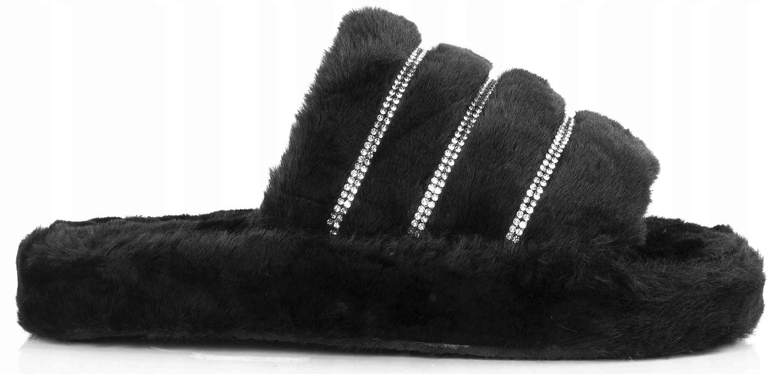 

6961CZARNE Kapcie Ciepłe Wsuwane Futerkowe