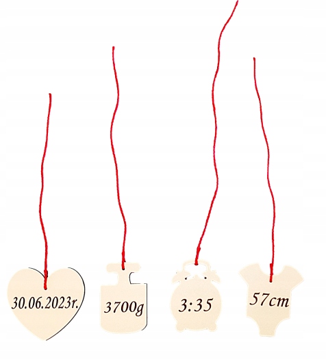 Metryczka do lampki nocnej - data godz waga wzrost białe + sznurek