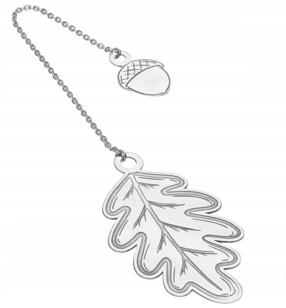 Záložka do knihy stříbrná rhodiovaná Ag 925 List a žalud ZAK02R Gravírování