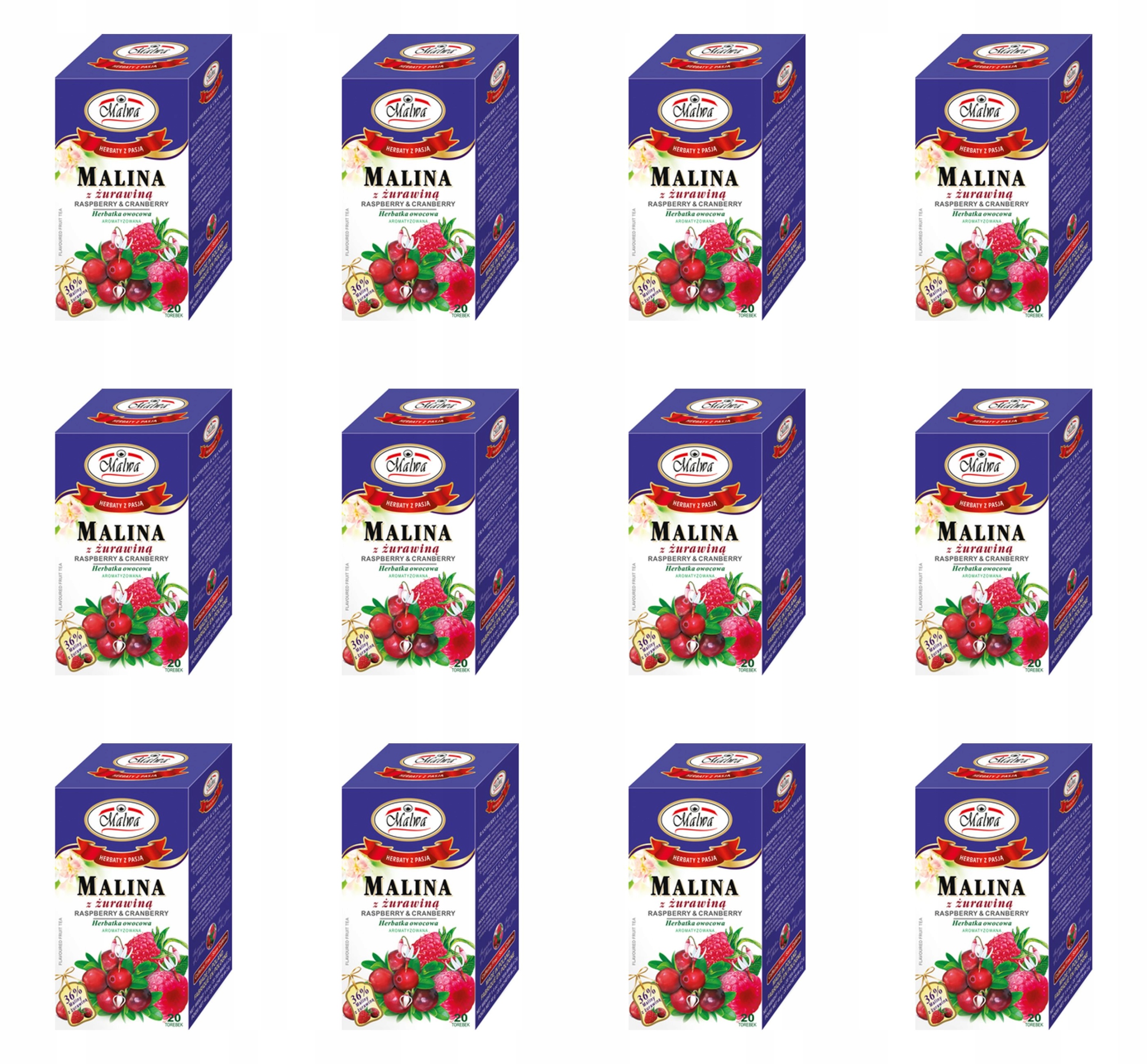 Malwa Čaj s aromatizovaným malinovým nálevem a brusinkami 20 x 2 g X12