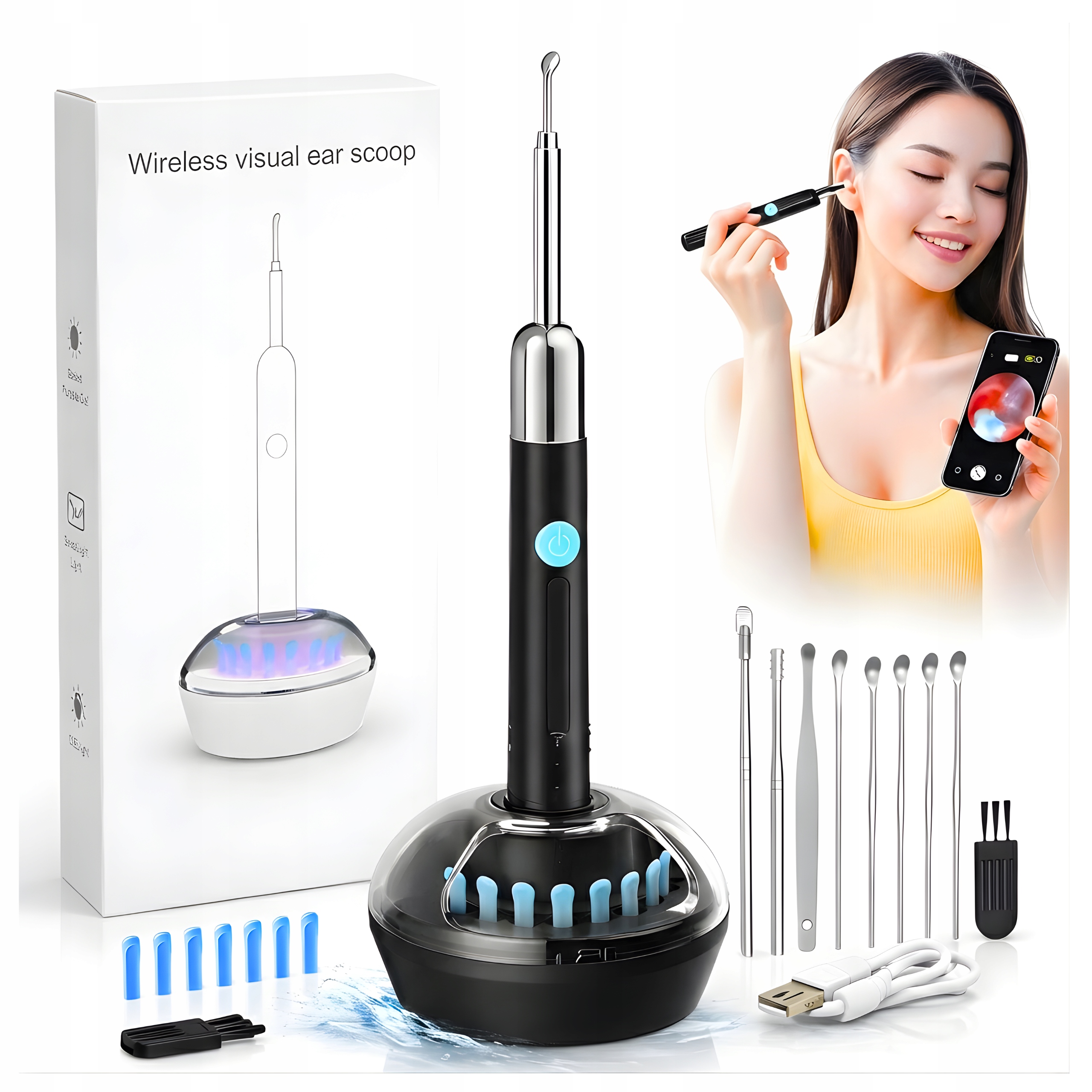 Endoskop Otoskop Kamera Hd Smart WiFi do Uszu Czyszczenie Woskowiny Korków
