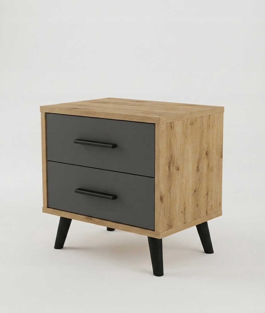 noční stolek Loft 45 cm zásuvky dub artisan šedý grafit