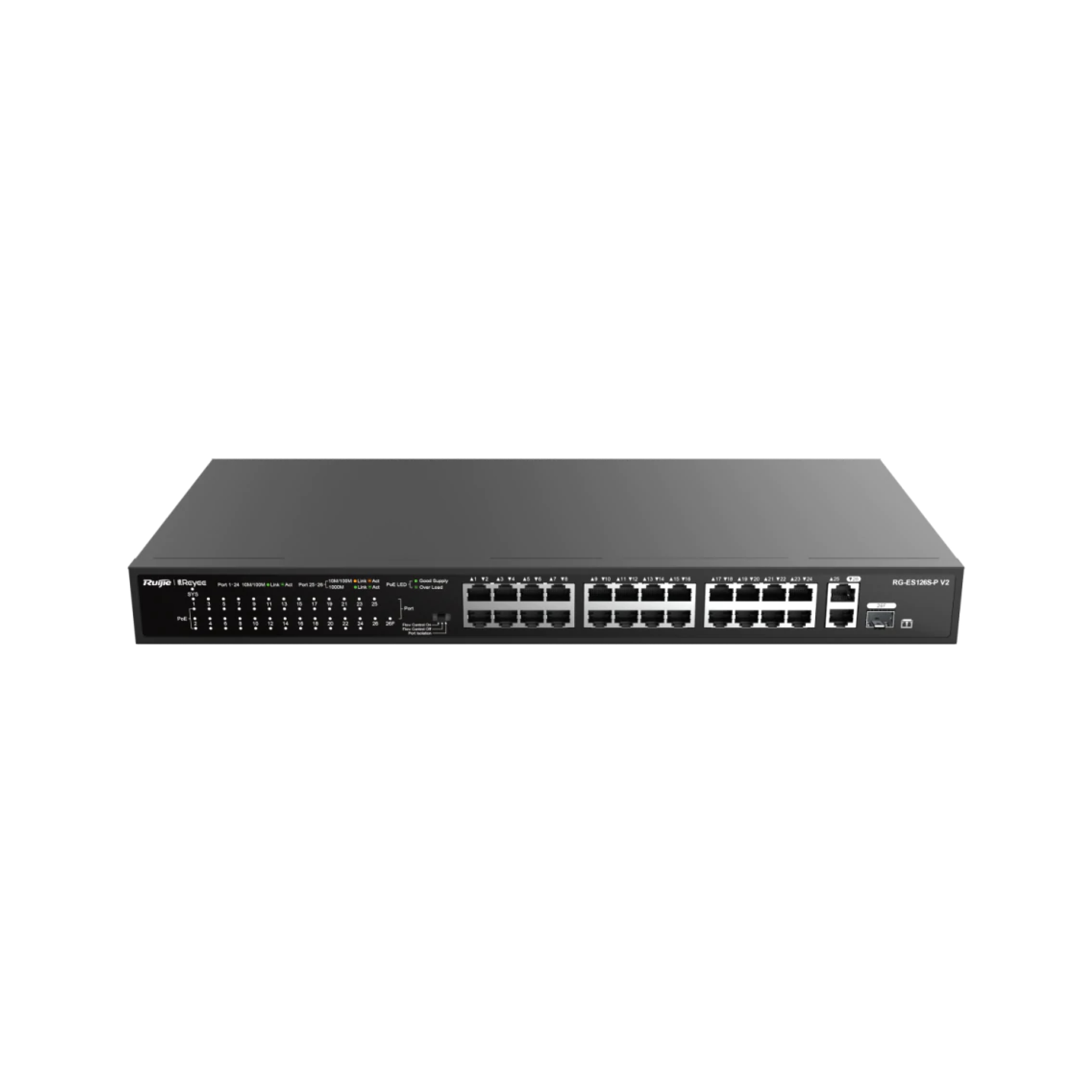 Switch Reyee RG-ES126S-P V2, 26-PORTOVÝ, Rack, Poe, 370 W