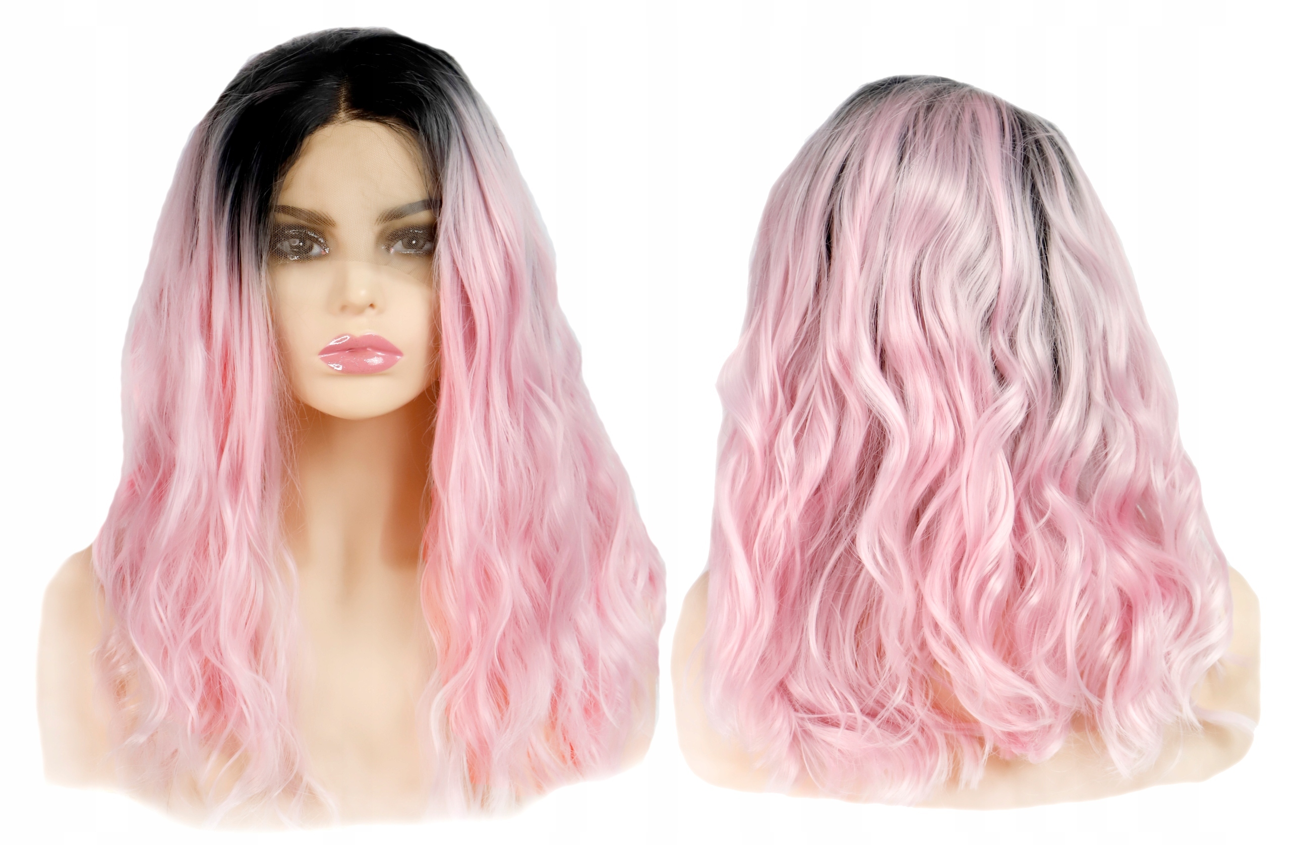 Paruka Lace Front syntetická vlny černo-růžová