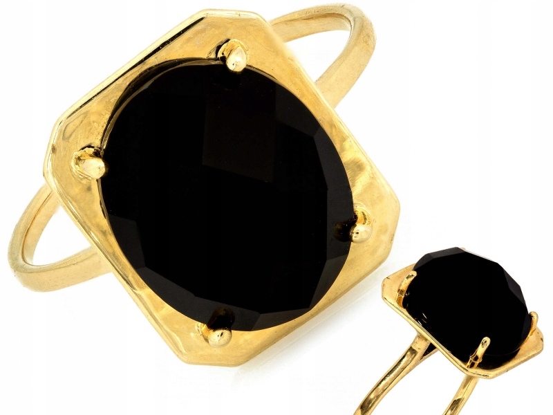 Dámský zlatý prstýnek 585, moderní vzor černý onyx na plechu 2.35 g