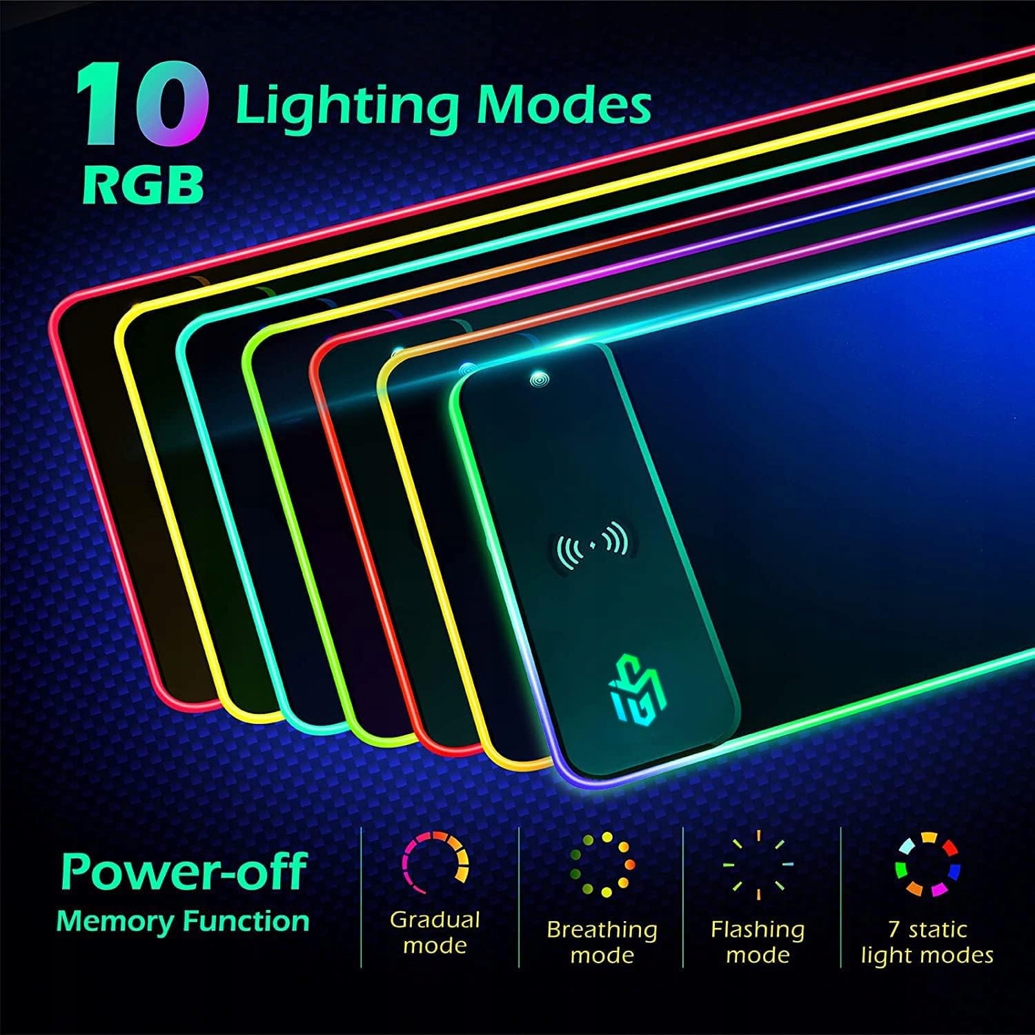 RGB PODKŁADKA GAMINGOWA LED Z ŁADOWANIEM QI 15W WODOODPORNA ANTYPOŚLIZGOWA — miniatura 3