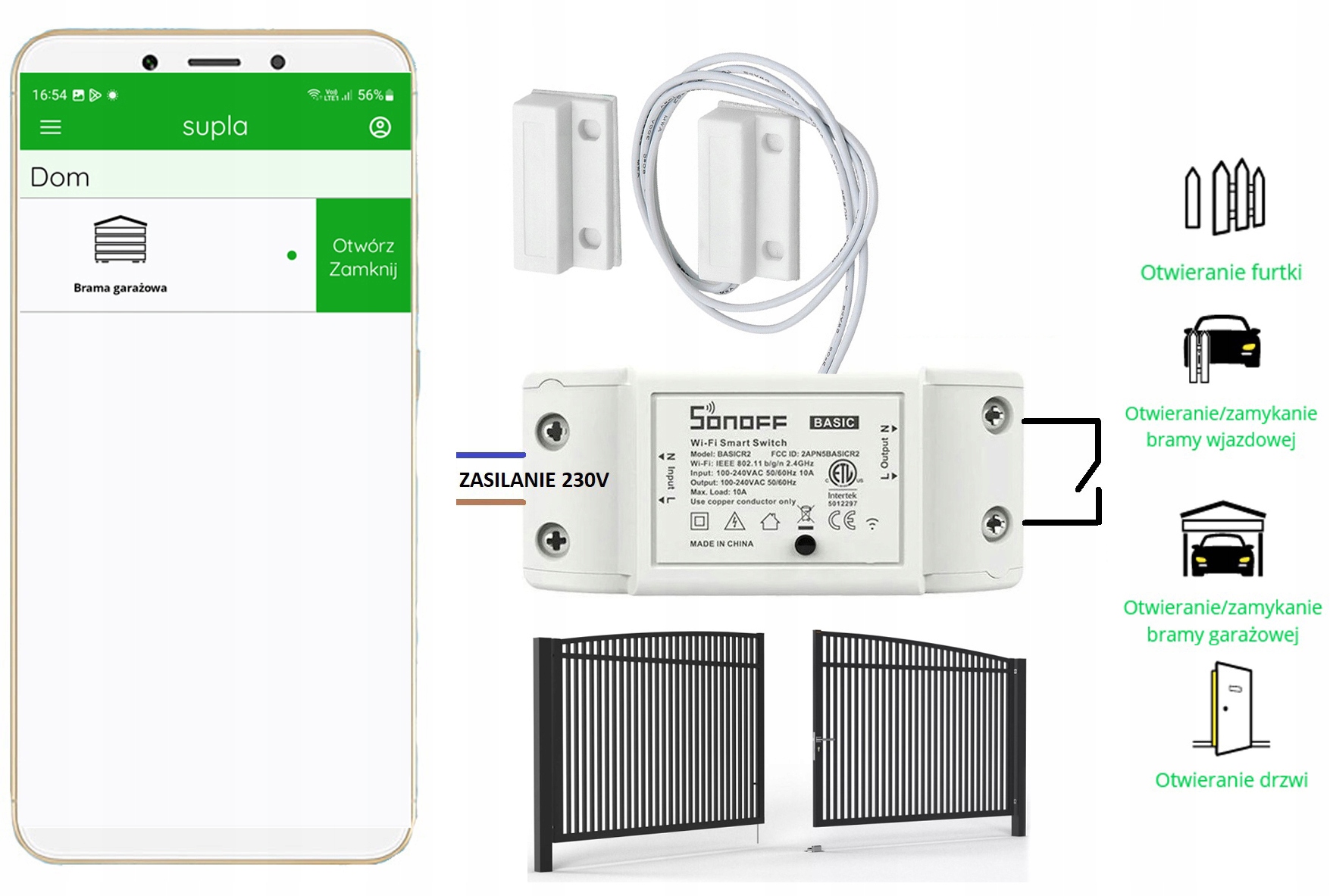 

Sonoff Sterownik Bramy Wifi Beznapięciowy Supla