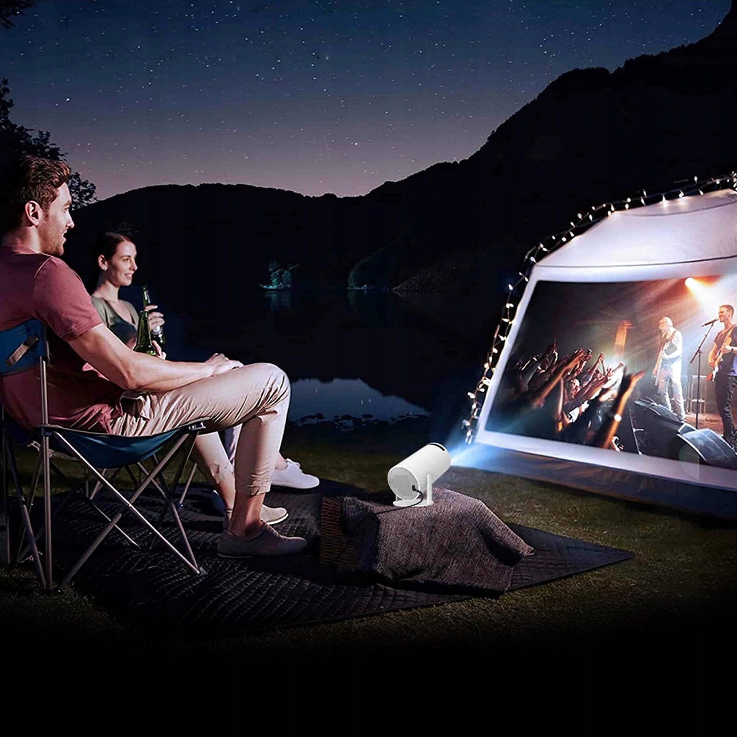 Projektor Rzutnik Android TV WiFi FULL HD Przenośny SMART Głośnik Obrotowy Kolor biały