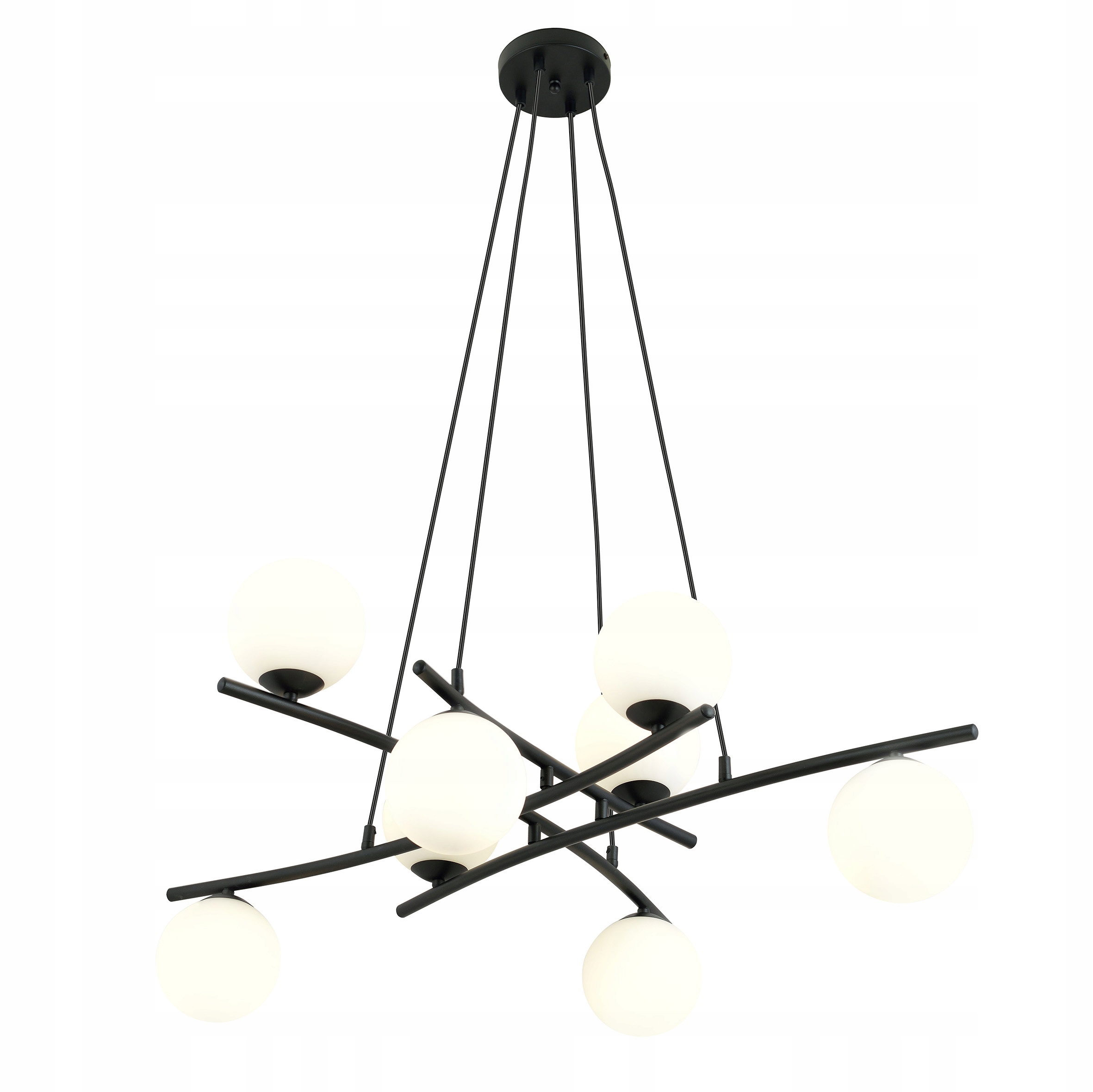 Závěsná lampa Essa 8 černá, stínidla, skleněné koule, bílý opál, skandinávská barva
