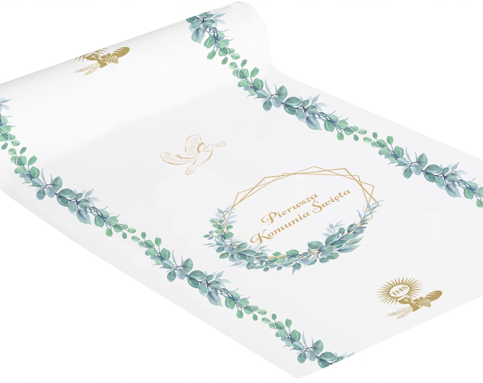 Zestaw Komunijny KOMUNIA Święta Bieżnik Serwetki Boho Eukaliptus IHS EAN (GTIN) 5901878448541