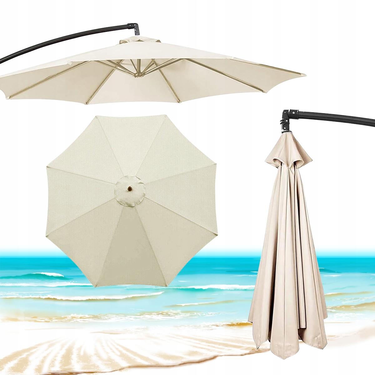 300cm Wodoodporny Poszycie parasola ogrodowego 8 ramion Beżowy