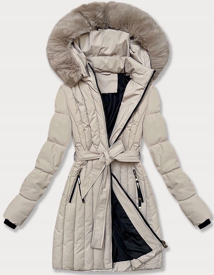 Péřová Bunda Kapuce B8307 Světle Béžová XXL (44)