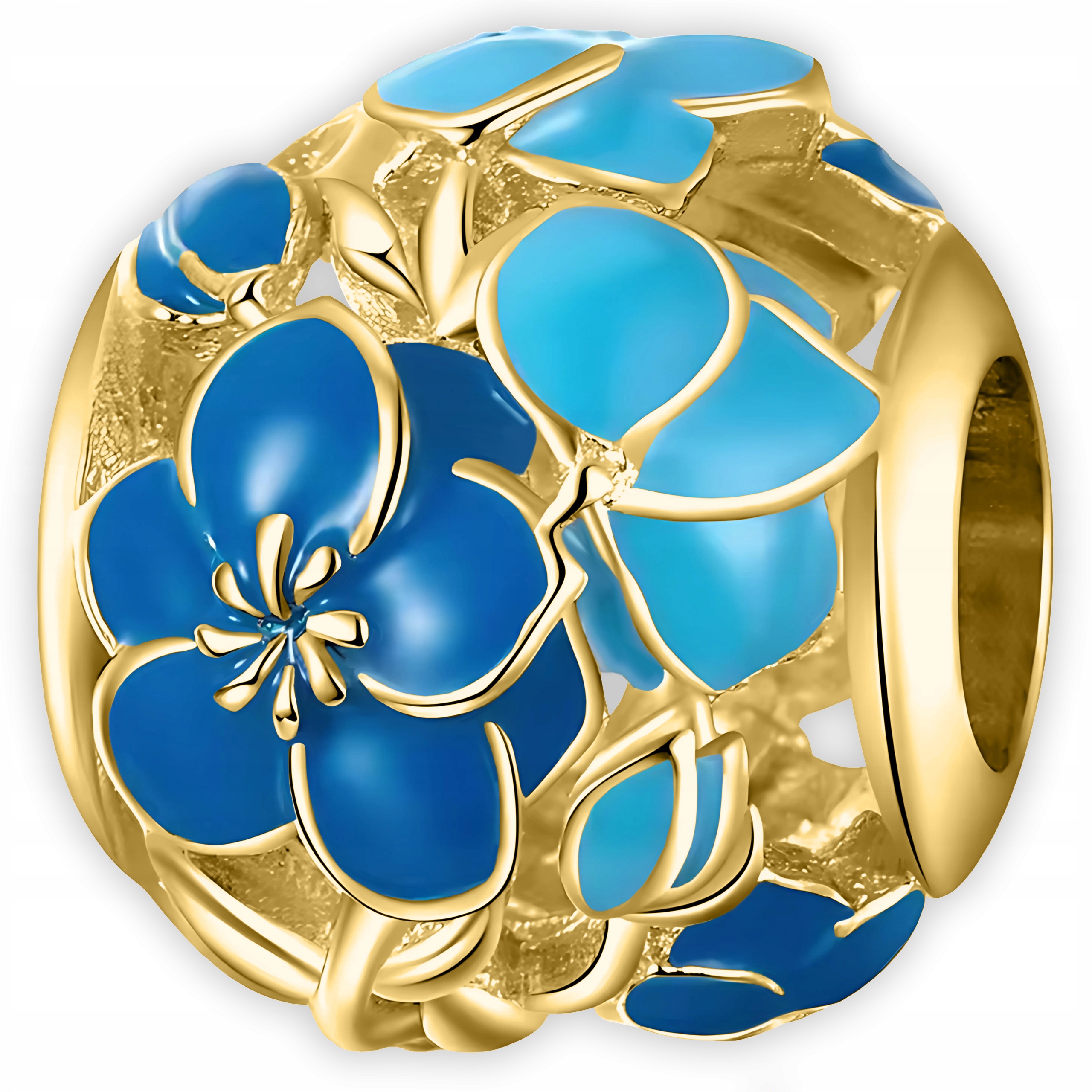 Charms Zlatý Modrý Květ Pozlacený 585 Velké Tmavě Modré Květy Stříbro 925