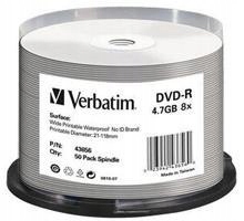 Płyty Dvd-r Verbatim 4,7GB 16x Cake 50 szt Nadruk Waterproof