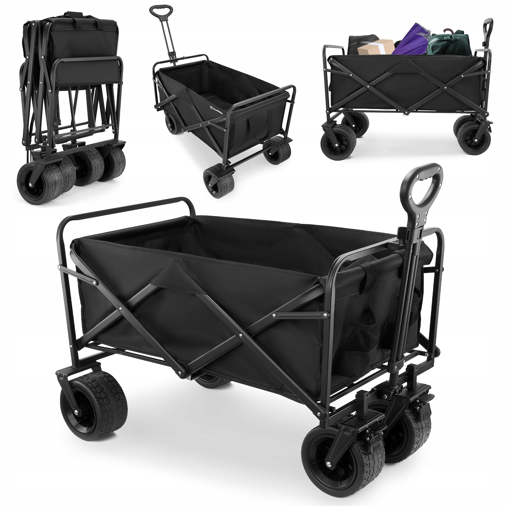 Wózek turystyczny plażowy składany HyperMotion kolor czarny, 120 kg