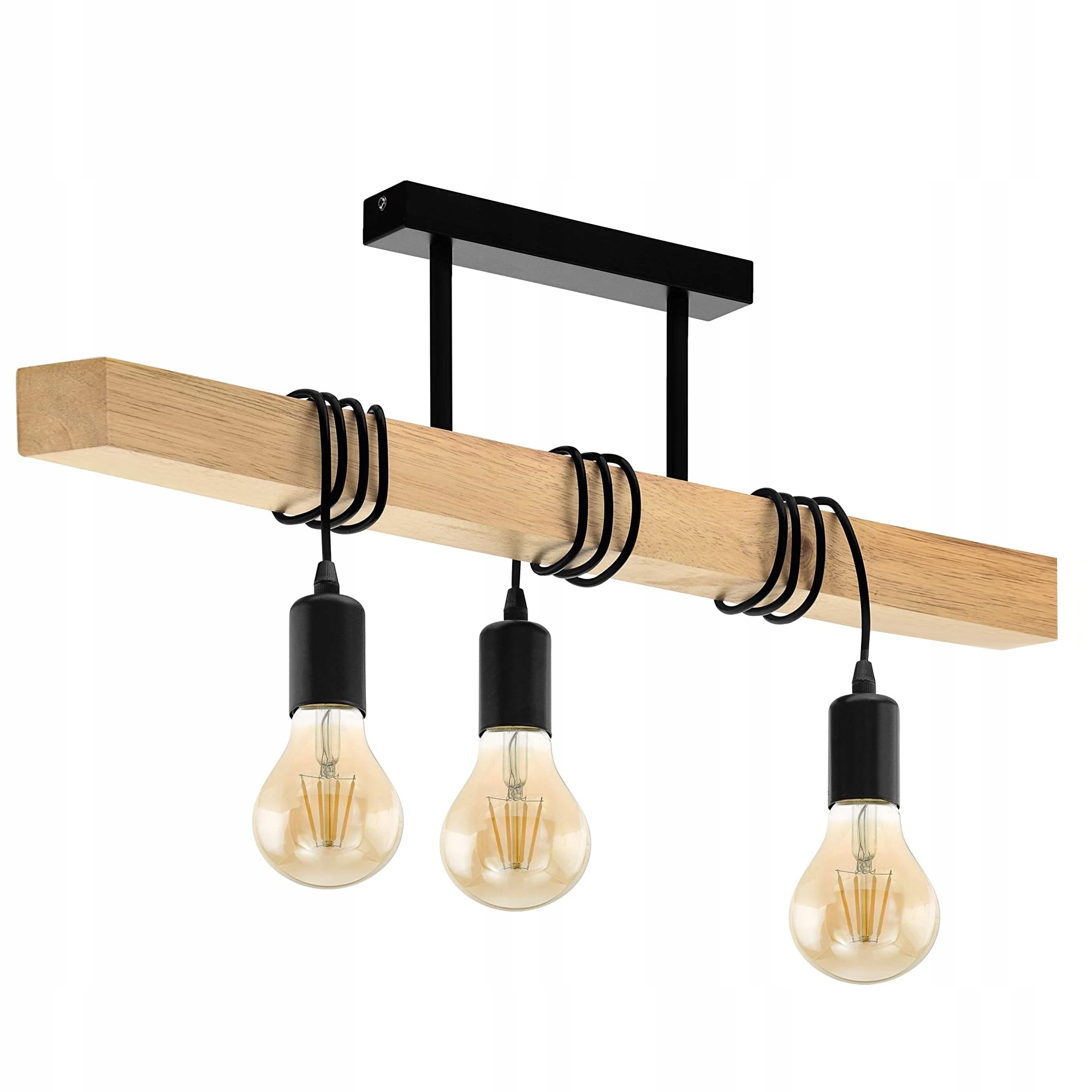 Stropná Lampa Loft Drevo Závesná Kovová 3-BODOVÁ Luster Čierna