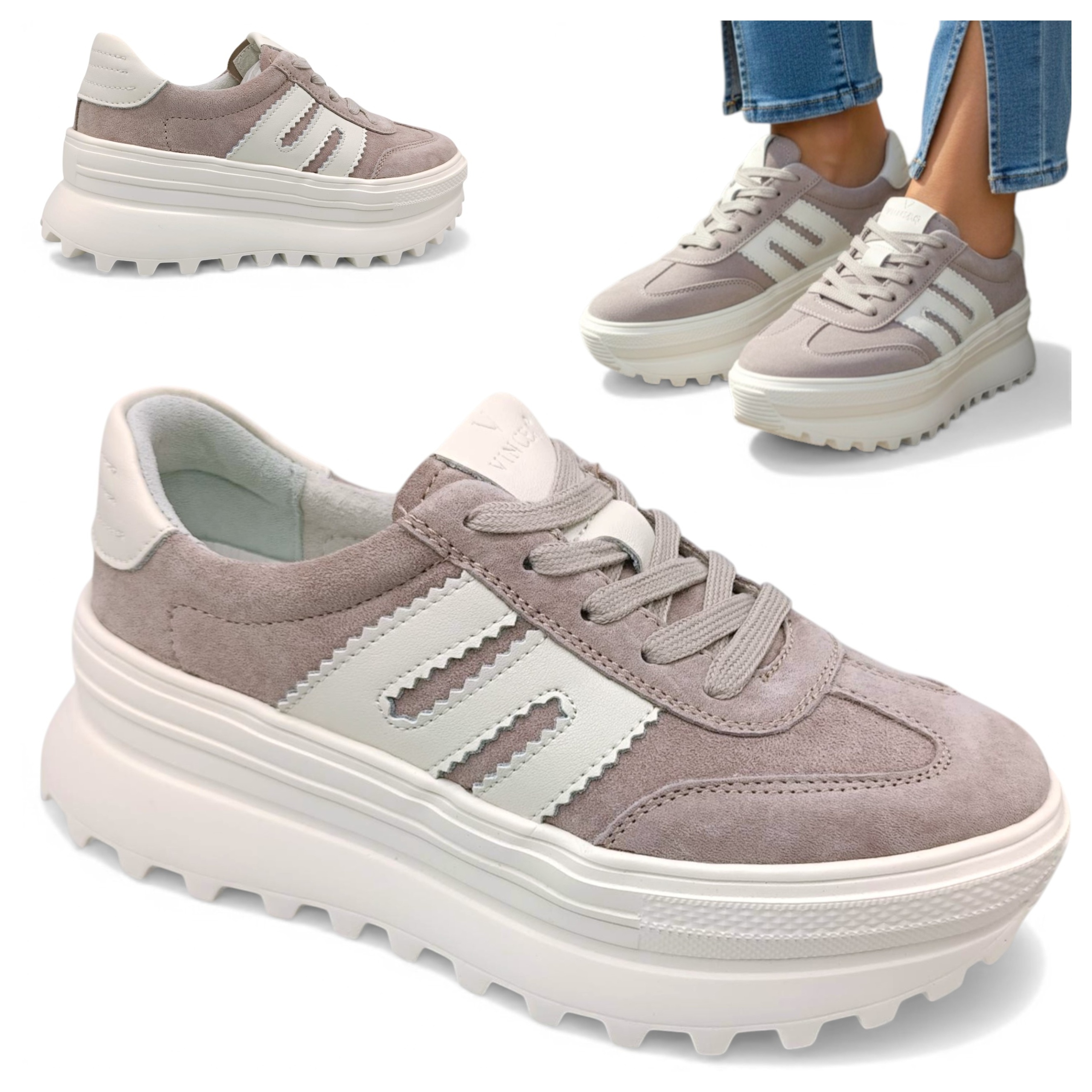 Dámské kožené tenisky 40 s vázáním, béžové polobotky na platformě Vinceza