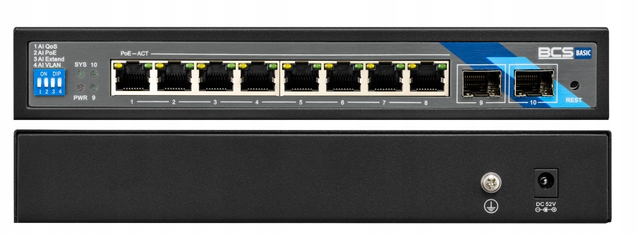 BCS-B-SP08G-2SFP Switch Sieciowy Poe Gigabit 8xRJ45 2xSFP 96W Przełącznik