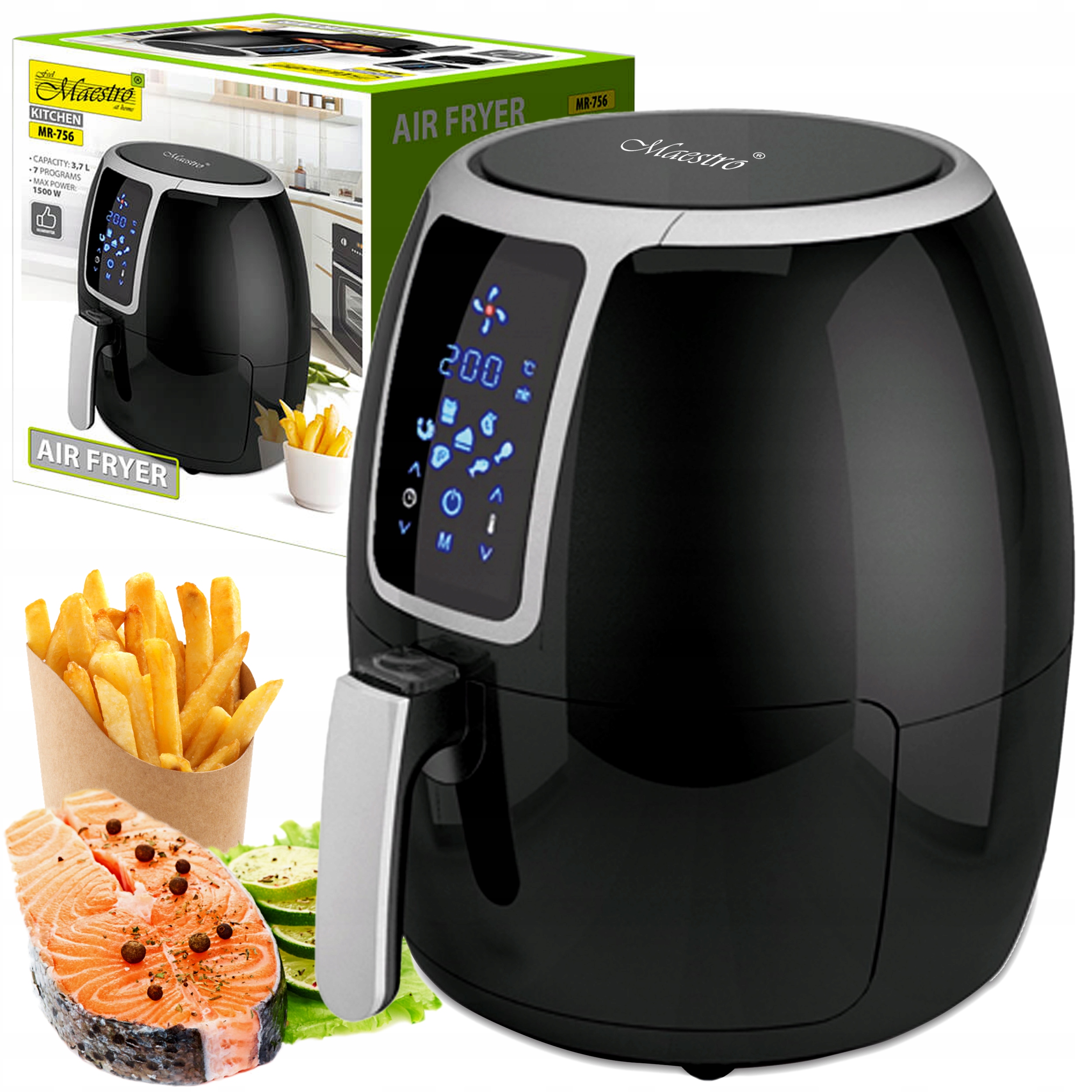 Air Fryer Frytownica Beztłuszczowa pojemna 3,7L LCD 7 programów 1500W Timer