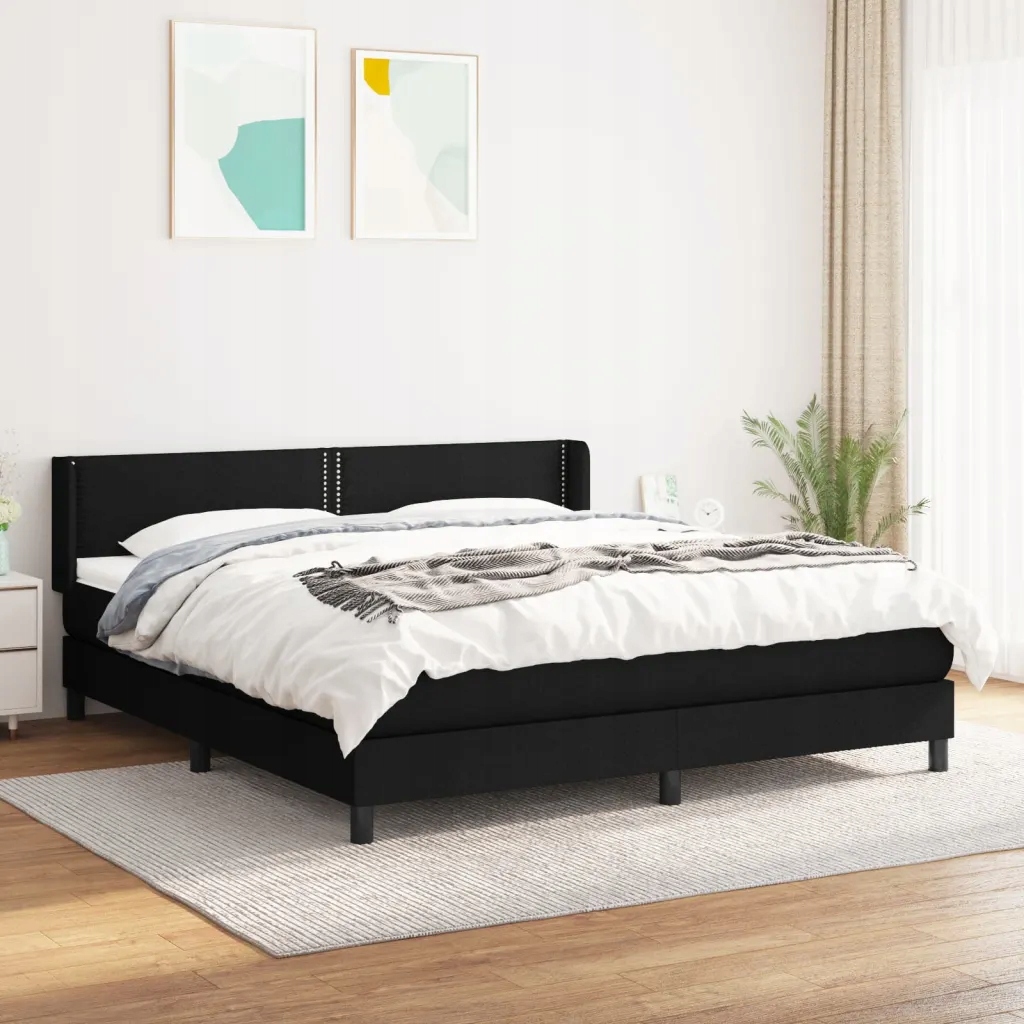 Box spring postel s matrací černá 180x200 cm textil Černý 3129651